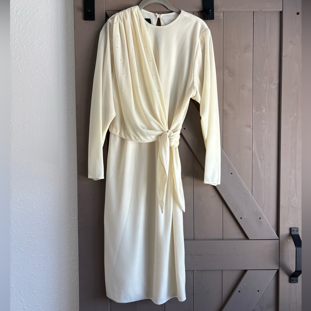 80s pearl wrap batwing formal dress asymmetric